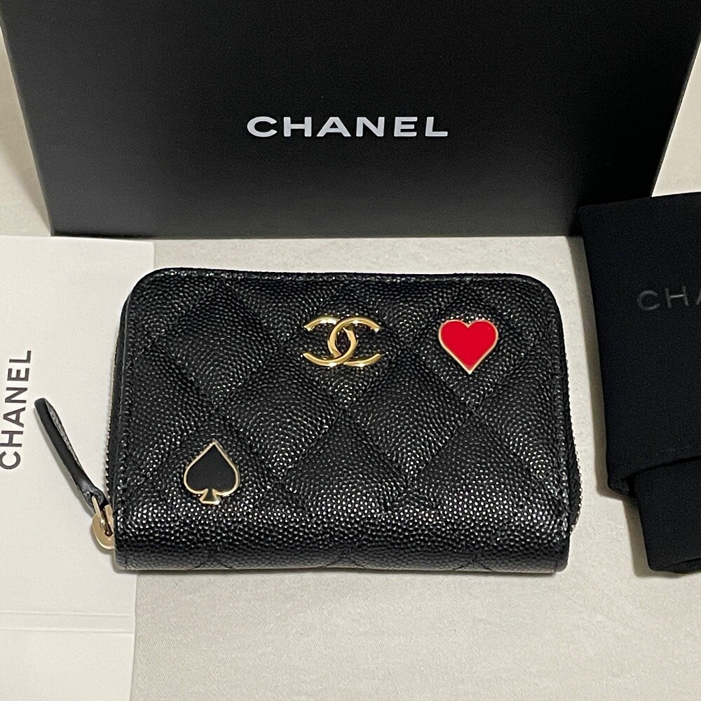 [해외] 샤넬 여성지갑 클래식 지퍼 동전지갑 캐비어 블랙 금장 플랩 카드홀더 슬롯 똑딱이