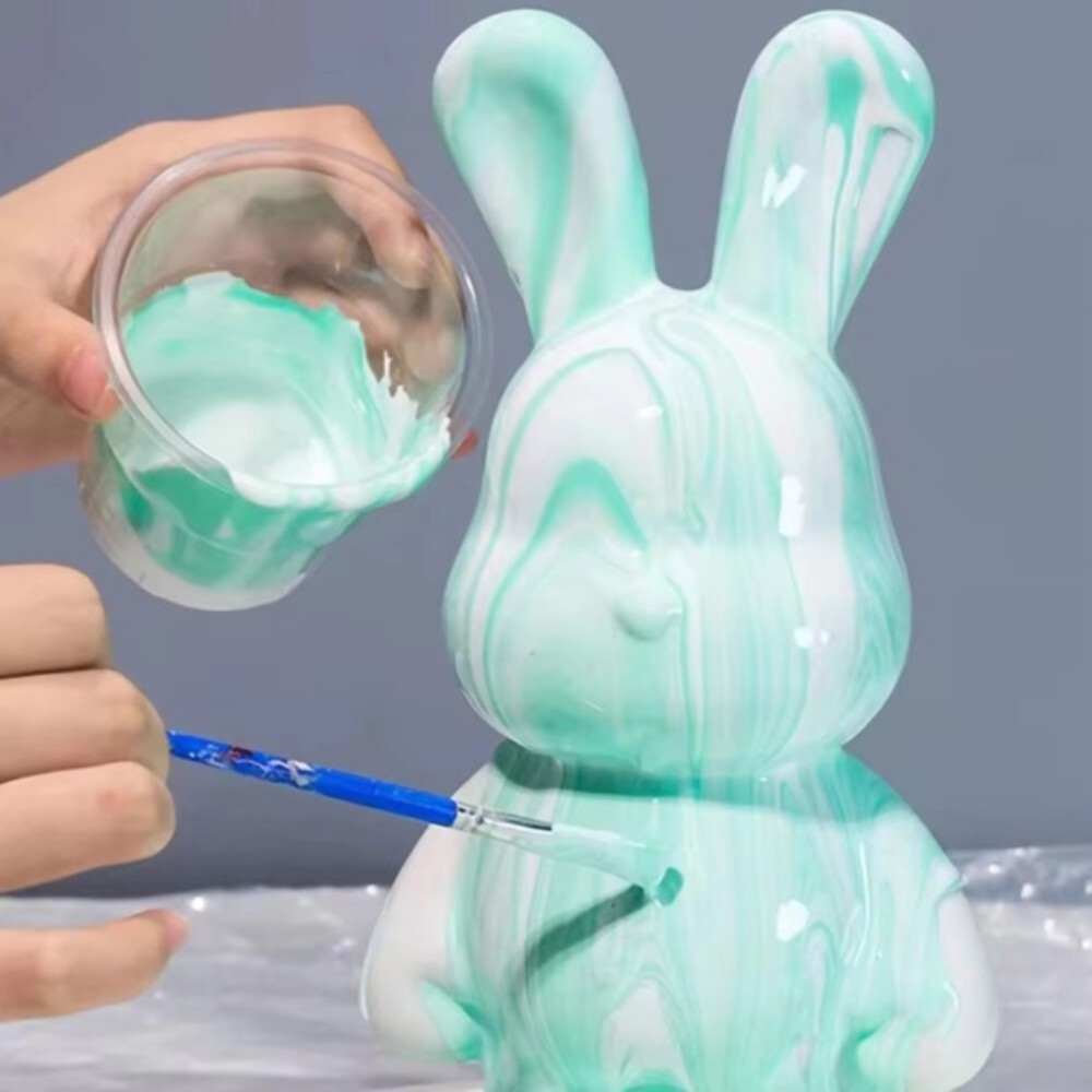 [해외] 안료 없는 DIY 유체 토끼 수제 폭력적인 토끼 흰색 빈 몰드 인형 장난감 낙서 그림 선물 보증금 개봉