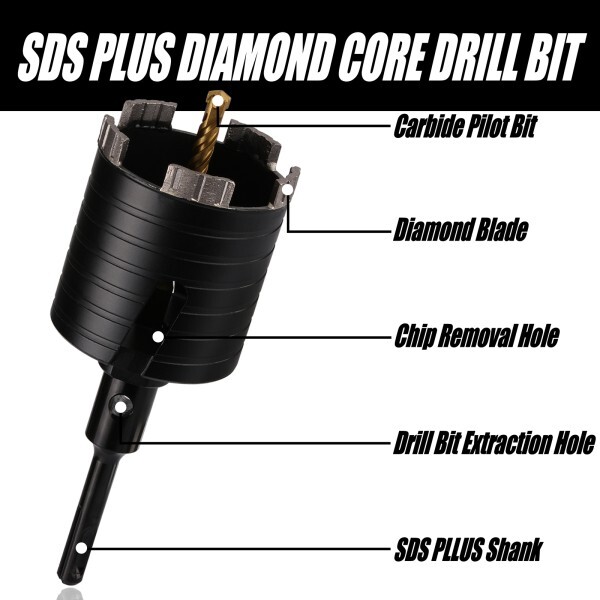 SDS 플러스 어댑터가 있는 건식 다이아몬드 코어 드릴 비트 홀쏘 (벽돌 석조 콘크리트 시멘트 블록 화강암