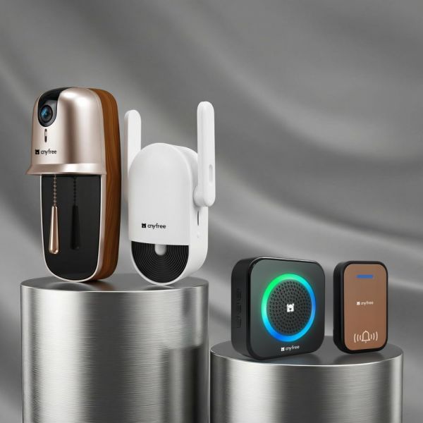 애니피 태양광 도어벨 카메라 무선 번들 세트 63단 조절 가능한 벨소리 포함 골든과 블랙