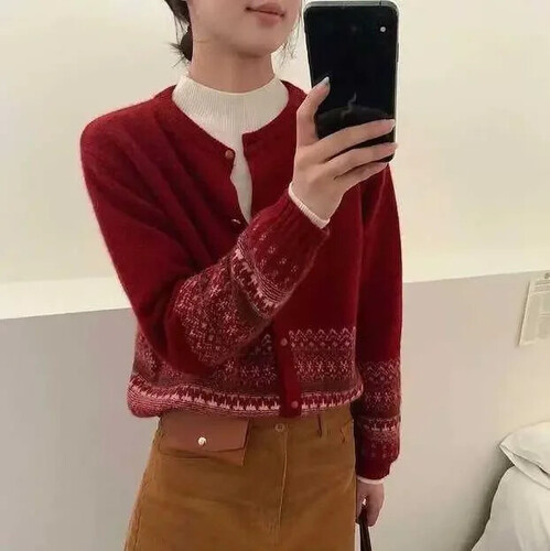 [해외] 원픽 여성 고급세련핏 가을 가디건 캐시미어 허니 곰 니트 카디건 빈티지 슬림핏 톱 인기3