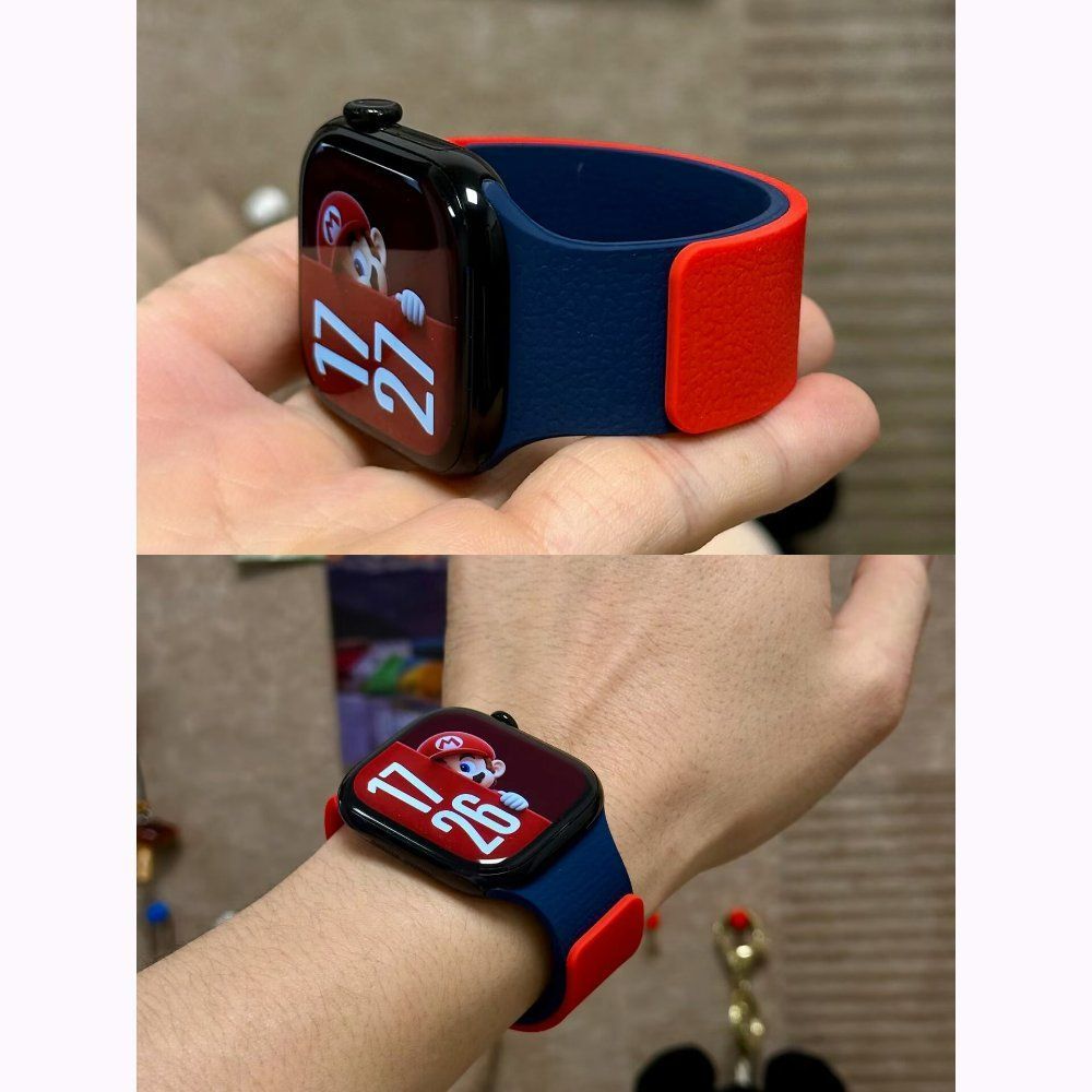 [해외] 컬러 블록 조약돌 패턴 실리 버즈 라이트이어 색상 조합  짙은 보라색 초록색 44mm 애플워치 4/5/6/SE 세대