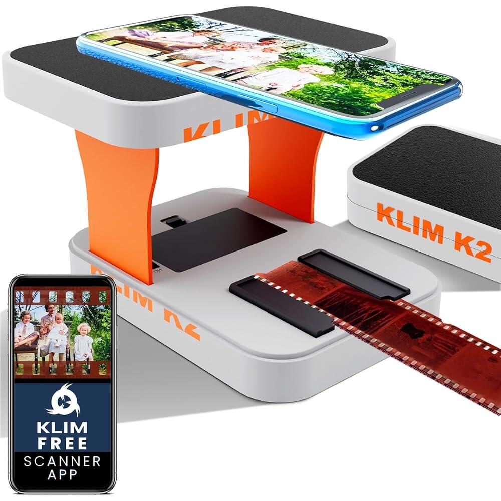 KLIM K2 모바일 필름 스캐너 35mm - 무료 앱 - 포지티브 및 네거티브 컨버터 슬라이드 및 사진 디지타이저