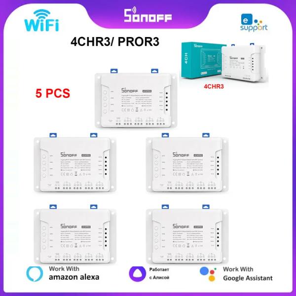 [오늘출발] 1-5PCS SONOFF 4CHR3/4CHPROR3 4 갱 WiFi 스마트 스위치 모듈 음성 제어 인터록 인칭 eWeLink APP 지원 Ale