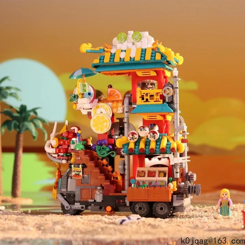 ZHEGAO미니블록 드래곤 아이스 음료 판매차 창의 조립블럭