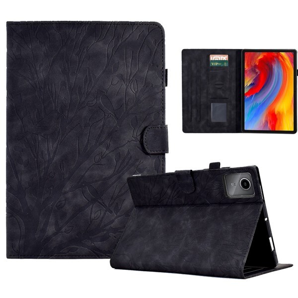 [오늘출발] For Lenovo Xiaoxin Pad 11 2025 Leather Case Tree Pattern Card Slots Stand Cover - Black