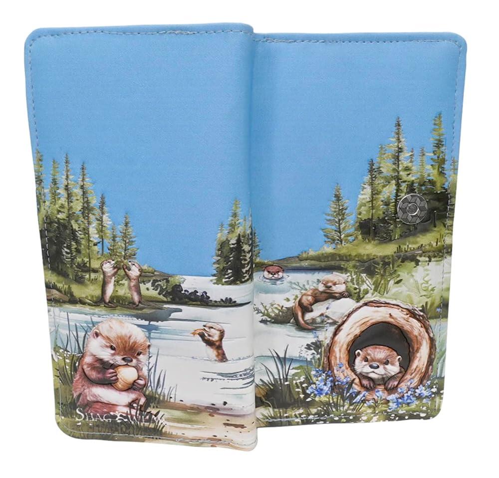 [해외] Shag Wear Otter Family 대형 지갑 비건 인조 가죽 야생동물 강 디자인 클러치 카드 슬롯 지폐 수납 공간