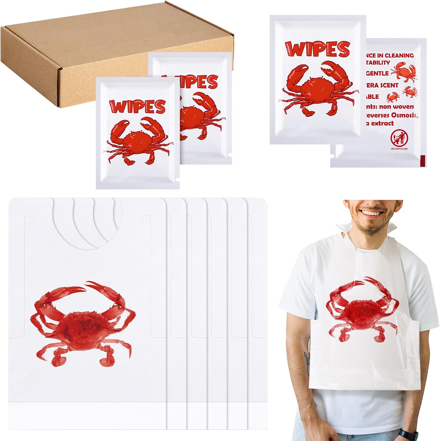 [오늘출발] 웨시티 100개 랍스터 게살 빕 습식 물티슈 세트 50 가재 일회용 촉촉한 토벳