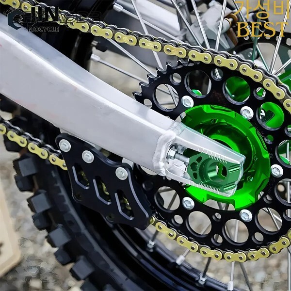 [오늘출발] 더트 바이크 그린 CNC 알루미늄 액슬 블록 체인 조절기 가와사키 KX 125 2003-2020