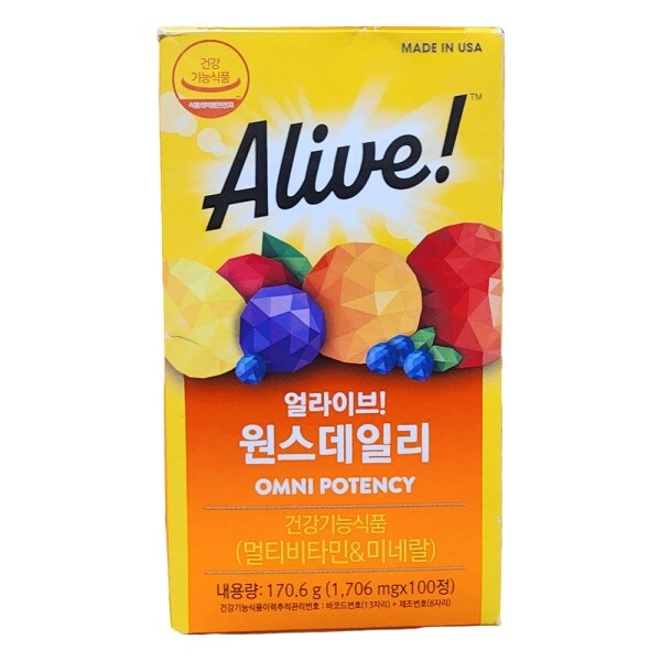 네츄럴라이프 얼라이브 원스데일리 멀티 종합 비타민 미네랄 영양제 CS 100정 2개