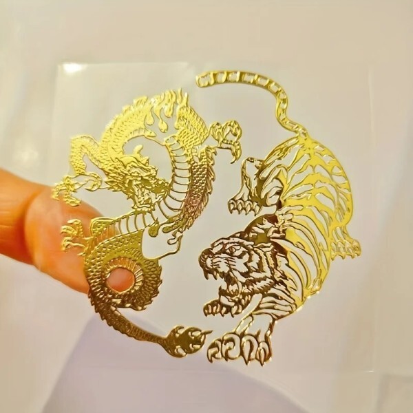 1/4 피스 드래곤 타이거 울프 메탈 스티커 - 골드 불규칙한 모양 휴대폰 노트북 자동차 오토바이에
