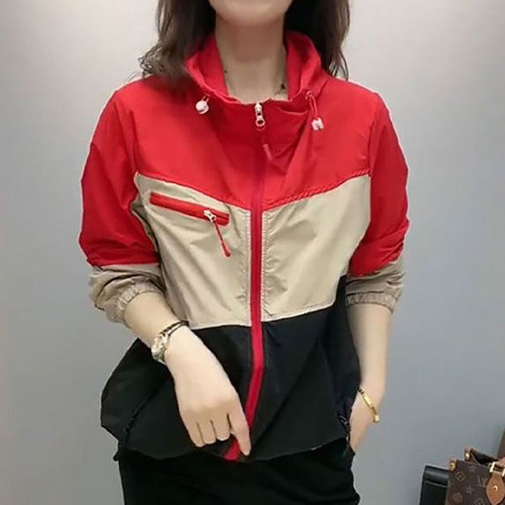 지고다그 여성 봄/가을 후드 집업 자켓 트렌디한 색조 컬러블록 바람막이 자켓 ZK3561