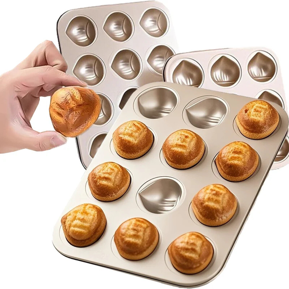 [해외] 푸딩몰드 소라빵 틀 쉬폰 푸딩 곰돌이 탄소강 버터 떡틀 12구 스티키 밤 메이드레인 논스틱 주방 베이킹 도