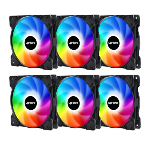 [해외] upHere 120mm 케이스 팬 5V ARGB 주소 지정 마더보드 동기화 지원 컬러풀 쿨러 속도 조절 가능 컨트롤 허브