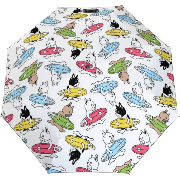 [해외] 11898008 여성 접이식 우산 고급 튼튼한 경량 귀여워 프렌치불도그 일광막 8본 골격 세련된 차광·차열 비