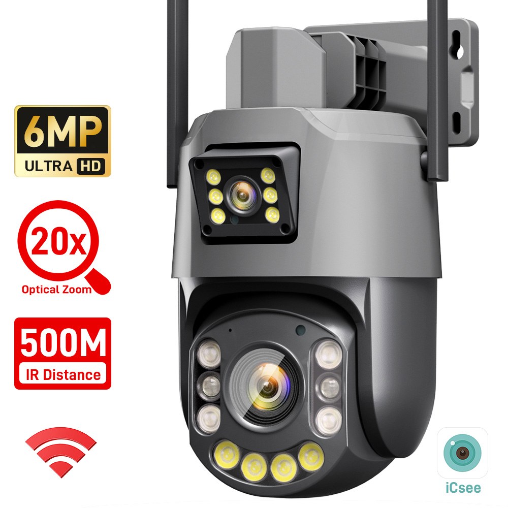 [해외] ICsee APP 듀얼 와이파이 IP PTZ 카메라 IR 비전 양방향 오디오 클라우드 6MP P2P 4 7 94mm 20X 광학