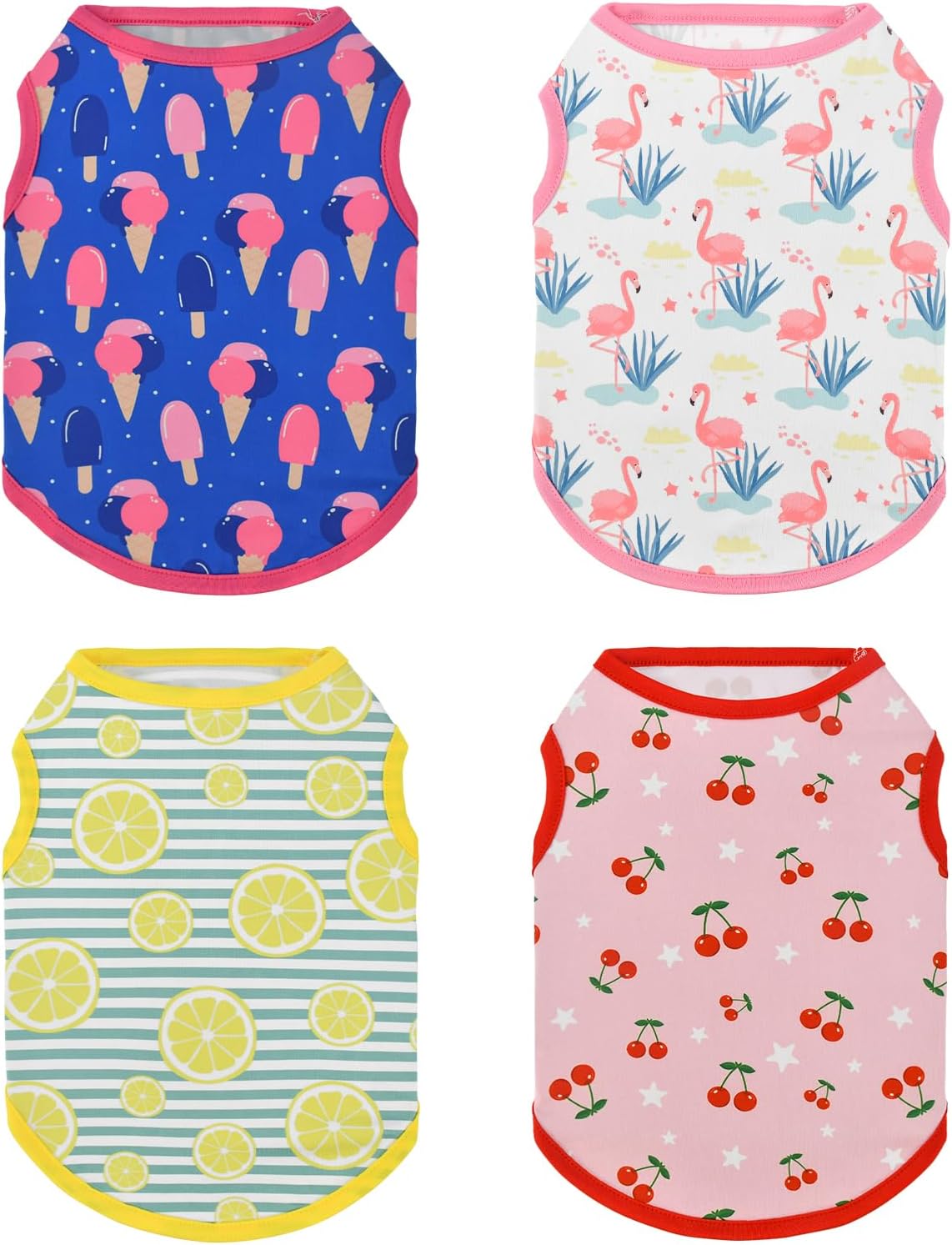[오늘출발] 베오미 4팩 강아지 여름 셔츠 고양이 쿨 민소매 레몬 체리 스크림 플라밍고