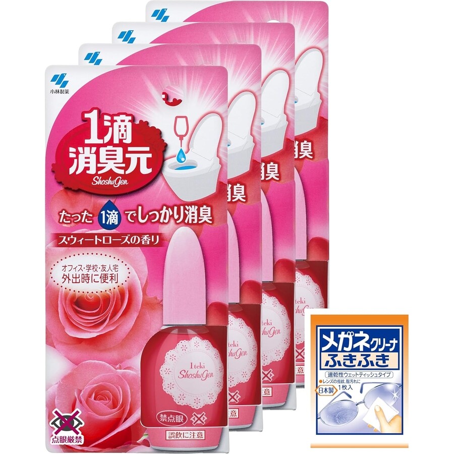[해외] 고바야시 쇼슈겐 탈취제 한방울 화장실 변기냄새 방향제 4개세트 스위트 로즈 워터리 그린 달콤한 장미