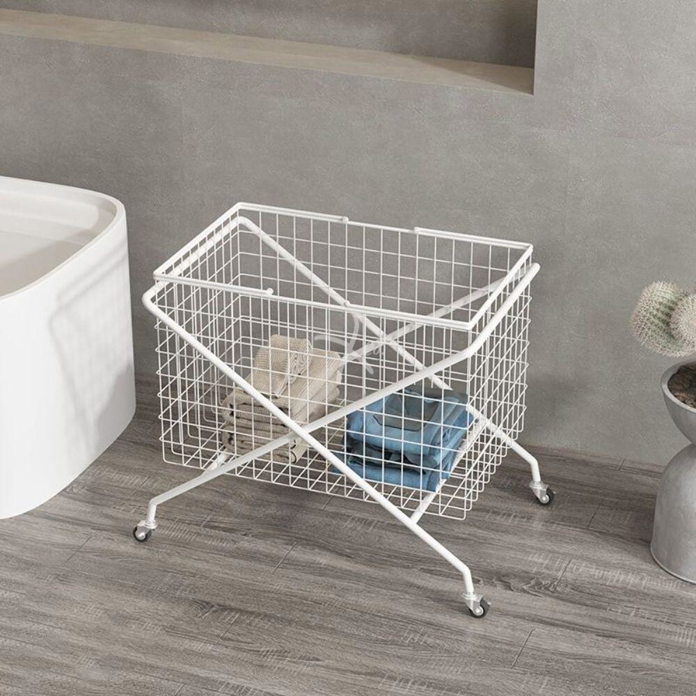 [해외] 세탁소 빨래 카트 스탠딩 객실 북유럽 호텔 코인빨래방 의류 빨래통 화이트 소형 수납함