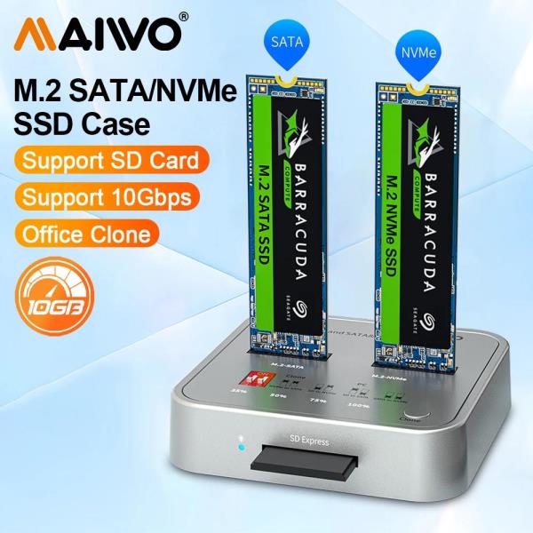 [오늘출발] MAIWO 듀얼 베이 M.2 SATA/NVMe SSD 도킹 스테이션 오프라인 복제 10Gbps USB 3.1 타입-C 익스프레스 슬롯