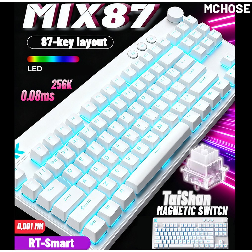 [해외] 믹스 87 마그네틱 축 케이블 E 스포츠 기계식 키보드 8K 256K 이스포츠 0 08ms 게임 마운트 타이산 GT