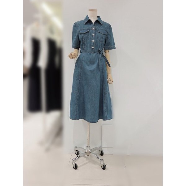 숲 갤러리아 SOUP 데님 아웃 포켓 제천벨트 반팔 플레어 원피스 SC5OP33