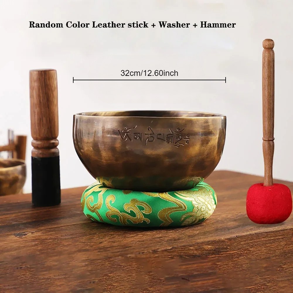 [해외] 싱잉볼 32CM 대형 보름달 영적 노래 차크라 황동 요가 티베트어 정통 네팔 명상 수제 그릇