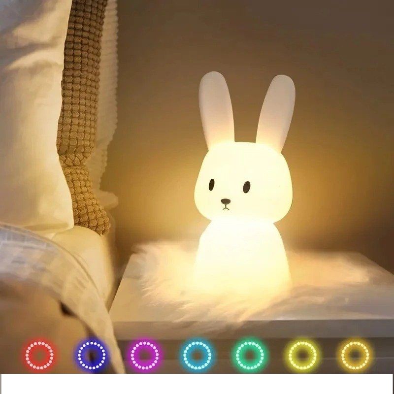 [해외] xnnLED 밤 빛 실리콘 토끼 터치 센서 램프 귀여운 동물 침실 장식 선물 테이블 홈