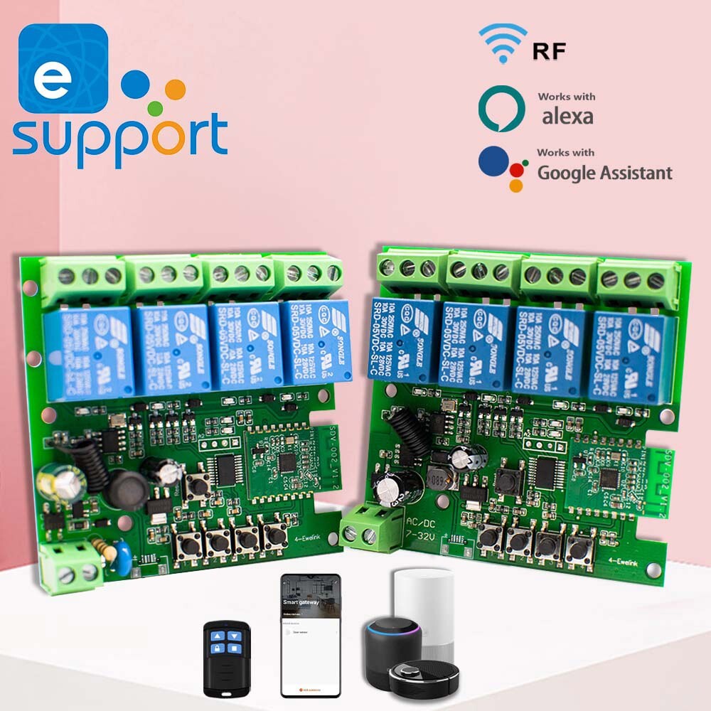 [오늘출발] Wifi 스마트 스위치 모듈 1/2/4CH 43 Hz RF 인칭 자동 릴레이 AC 7 32V 85 250V 머 Alexa Work eWelink APP
