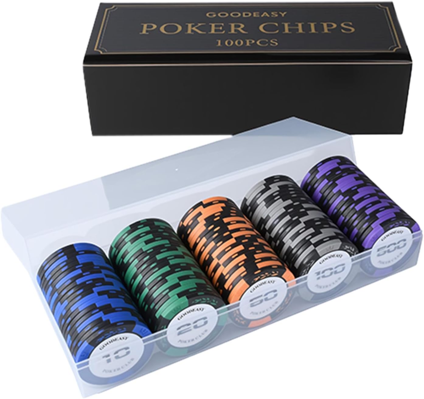 [오늘출발] 굿이지 포커 칩 100개 세트 케이스 컴포지트 카지노 무게 14g 게임 초보자