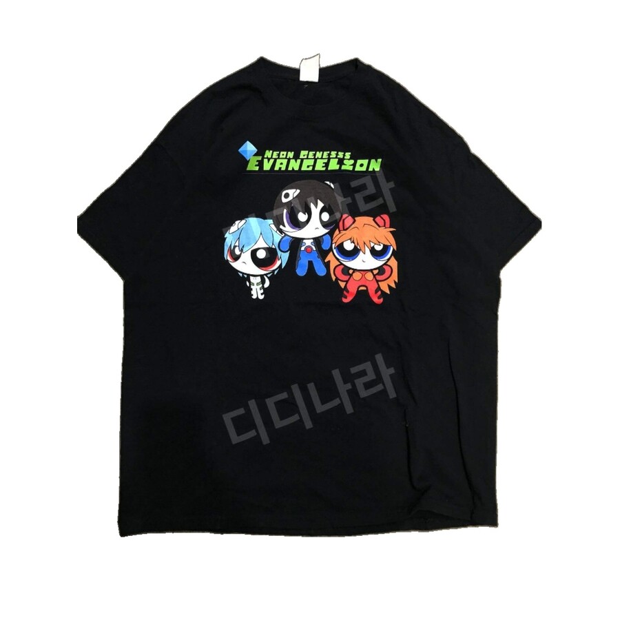 [해외] 에반게리온 파워퍼프걸 티셔츠 반소매 반팔 캐릭터 굿즈 빈티지 씹덕티 애니 반팔티 A/L