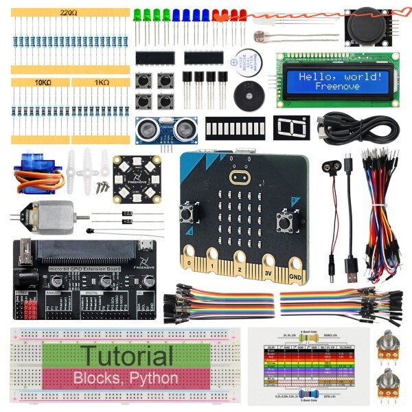 [오늘출발] BBC micro:bit V2용 Freenove 슈퍼 스타터 키트 266페이지 상세 튜토리얼 192개 항목 38개 블록 및 Python