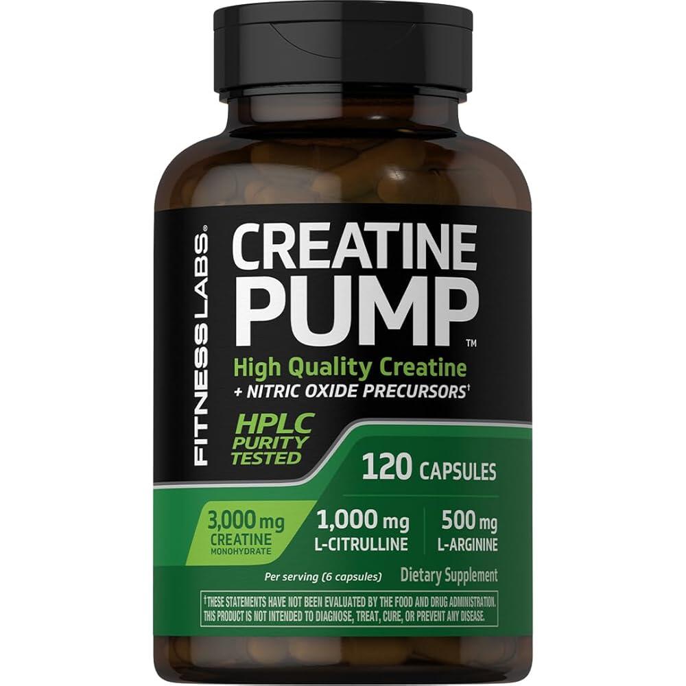 [해외] Fitness Labs 크레아틴 캡슐 | 120개 3000mg 모노하이드레이트 펌프 보충제 산화질소 전구체 플러스 HPLC