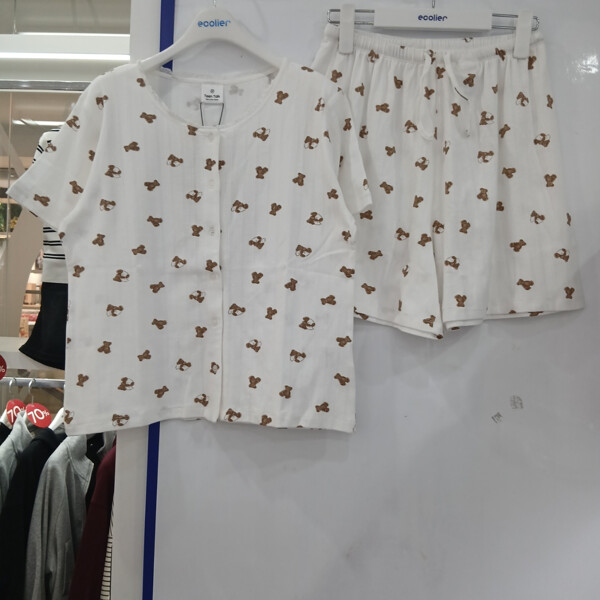 [소이어패럴]에꼴리에 모다아울렛모다부평슬립 베어 라운드넥 파자마 세트/26OP752IV_BP_BP