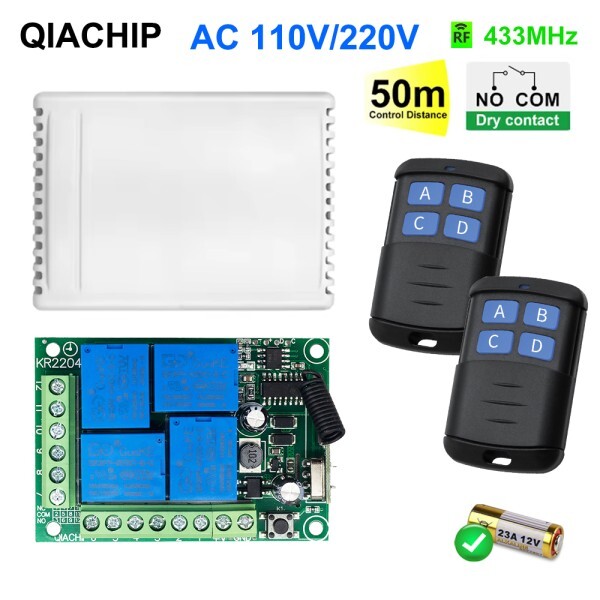 [오늘출발] 433Mhz 4채널 건식 접점 릴레이 AC 110V 220V 모듈 수신기 4B 송신기 차고 문 게이트 모터 조명 램프 ON/OF