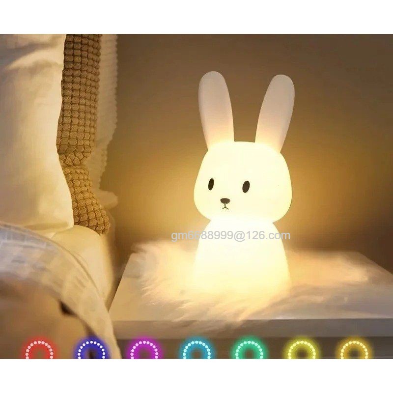[해외] LED 밤 빛 실리콘 토끼 터치 센서 램프 귀여운 동물 침실 장식 선물 테이블 홈