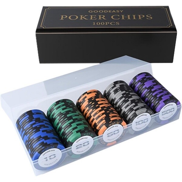 굿이지 포커 칩 100개 세트 케이스 포함 u2013 카지노 등급 클레이 컴포지트 무게 14g 홈 게임 초보자