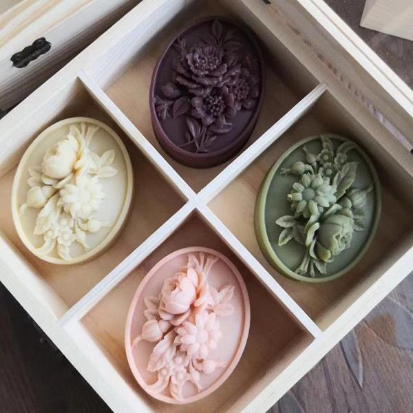 [해외] 일본비누몰드 석고방향제틀 4 캐비티 타원형 꽃 3D 금형 자연 바 향기로운 양초 왁스 실리콘 아로마 수지