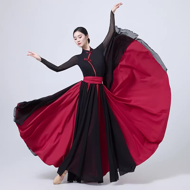 [해외] 난타 공연복 장구 공연 의상 여자 블랙 레드 치마 드럼 무대복 단체 댄스 옷 빨간색