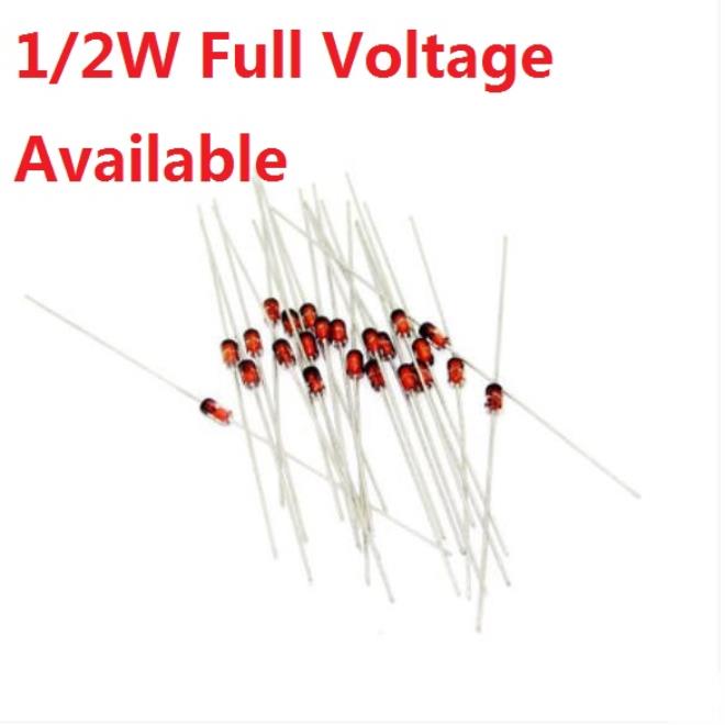 100pcs 1/2W 제너 다이오드 DO-35 BZX55C2V2 2V 5V1 7V5 10V