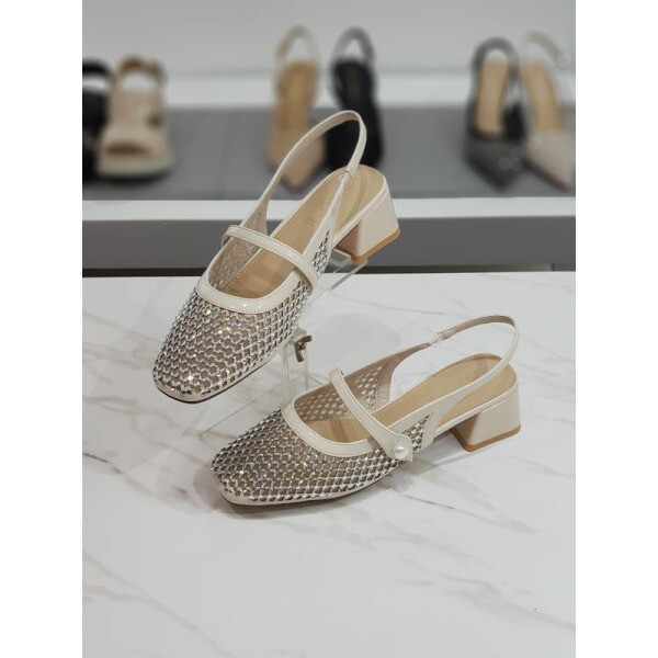 한슈 HANSHOE 세이브존03 루하 큐빅 위빙 미들 여성 여름 슬링백힐 5cm YAH