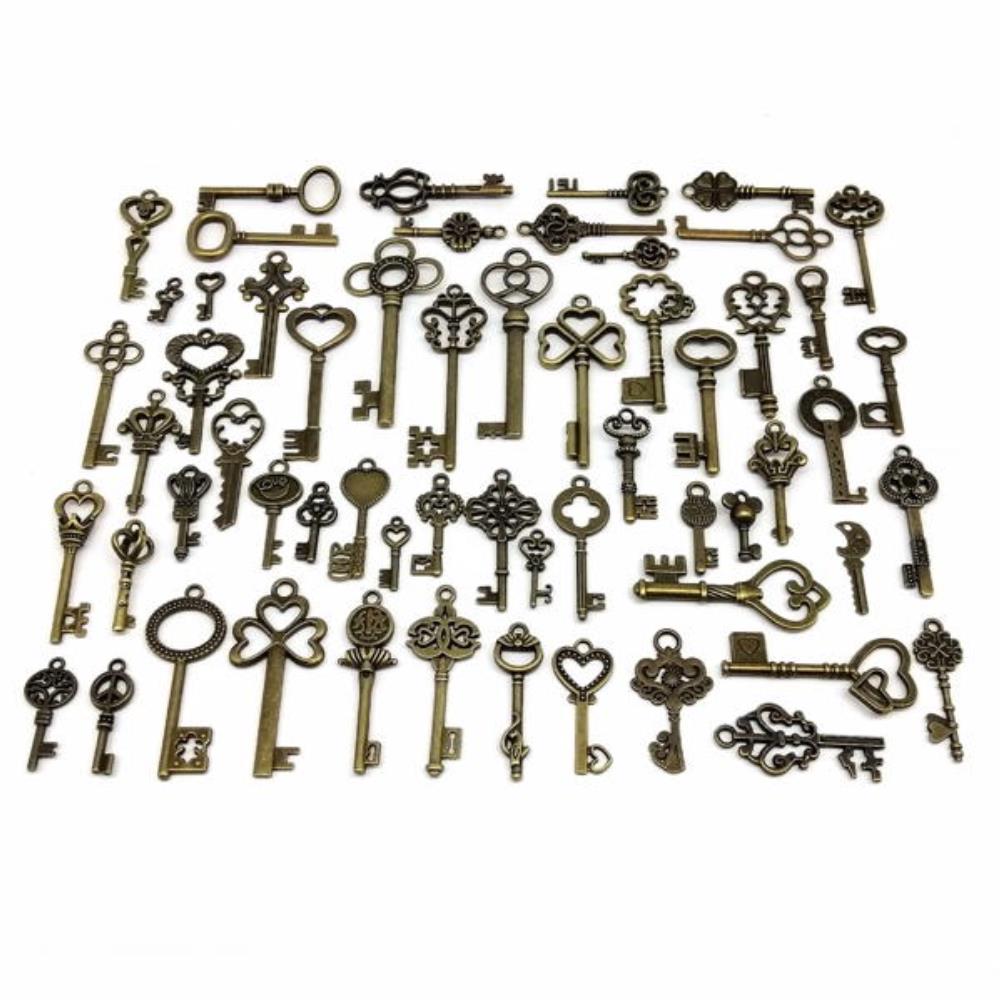 [오늘출발] 59pcs 믹스 금속 레트로 골동품 황동 빈티지 청동 오래 된 찾고 장식 키 Steampunk 매력 펜 던 트 쥬얼리