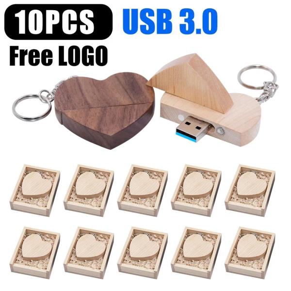[해외] 나무 하트 및 상자 USB 3.0 플래시 드라이브 무료 사용자 정의 로고 메모리 스틱 64GB 키 체인 선물 128