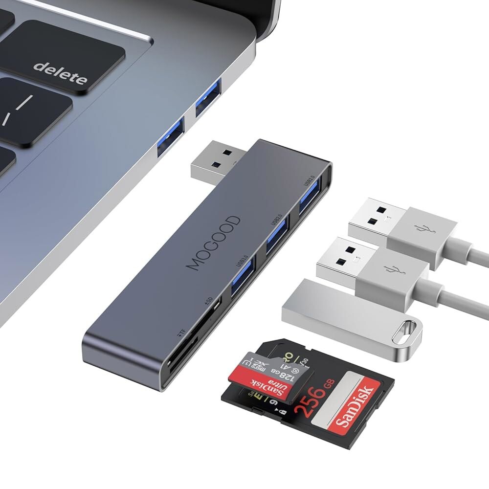 [오늘출발] [해외] MOGOOD 5포트 노트북용 USB 허브 스플리터 3.0 듀얼 슬롯 플래시 메모리 카드 리더 카메라 멀티포트 어댑터