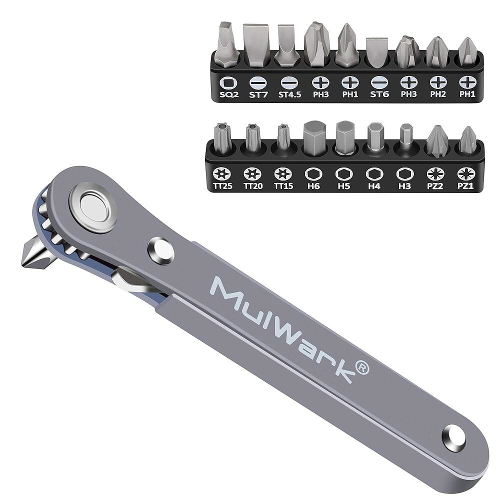 [해외] MULWARK 20PC 1/4 울트라 로우 프로파일 미니 래칫 렌치 클로즈 쿼터 드라이버 세트 고토크 - 90도 오프셋
