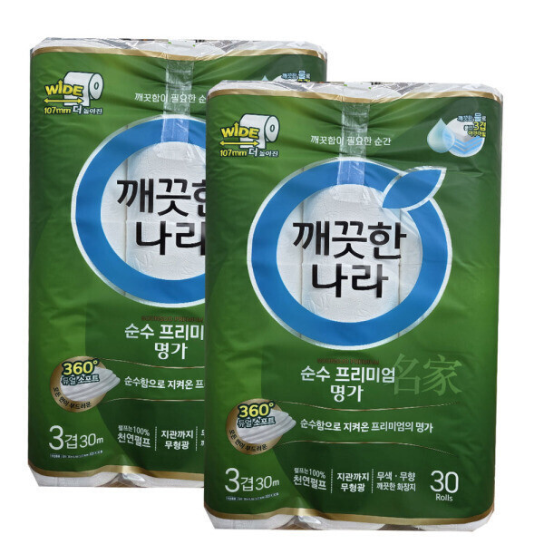 [오늘출발] 깨끗한나라 순수 프리미엄 명가 107MM 30롤 2팩  화장지 휴지