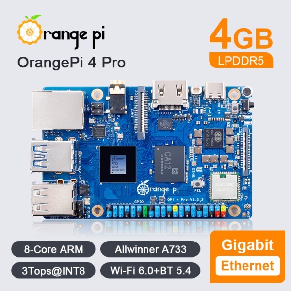 [오늘출발] 오렌지 파이 4 프로 4GB LPDDR5 RAM 싱글 보드 컴퓨터 기가비트 3 톱스 NPU M.2 M-키 슬롯 듀얼 카메라