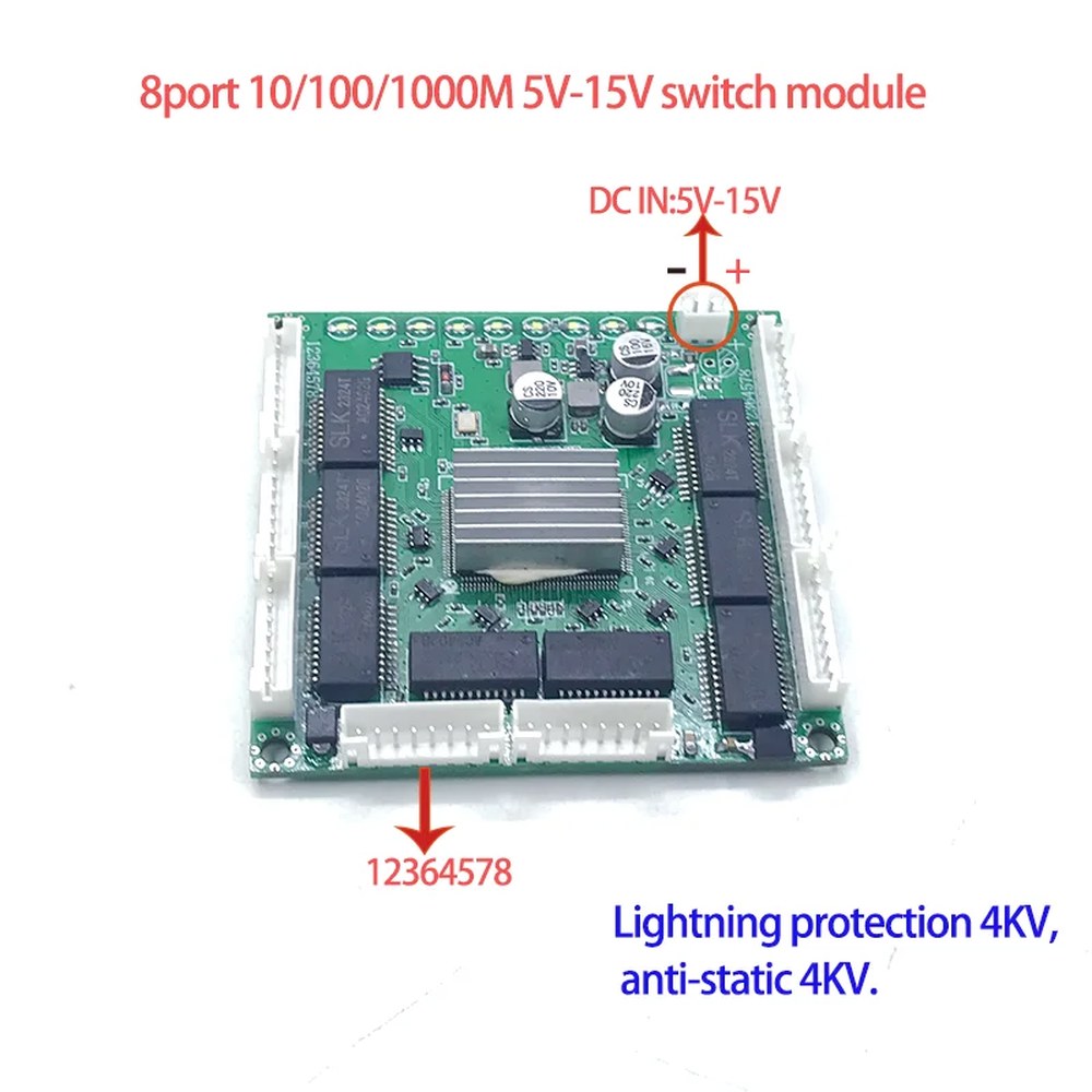 [해외] 미니 PCBA 포트 네트워크 이더넷 스위치 보호 정전기 번개 모듈 1000MBPS 방지 5V 100 4KV 15V 10
