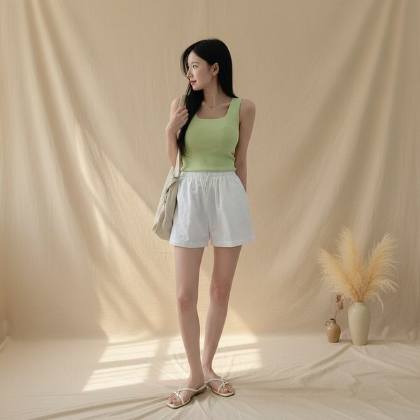 (신세계라이브쇼핑)옷자락 여성 허리밴드 나일론 숏바지 바둑이끈 팬츠