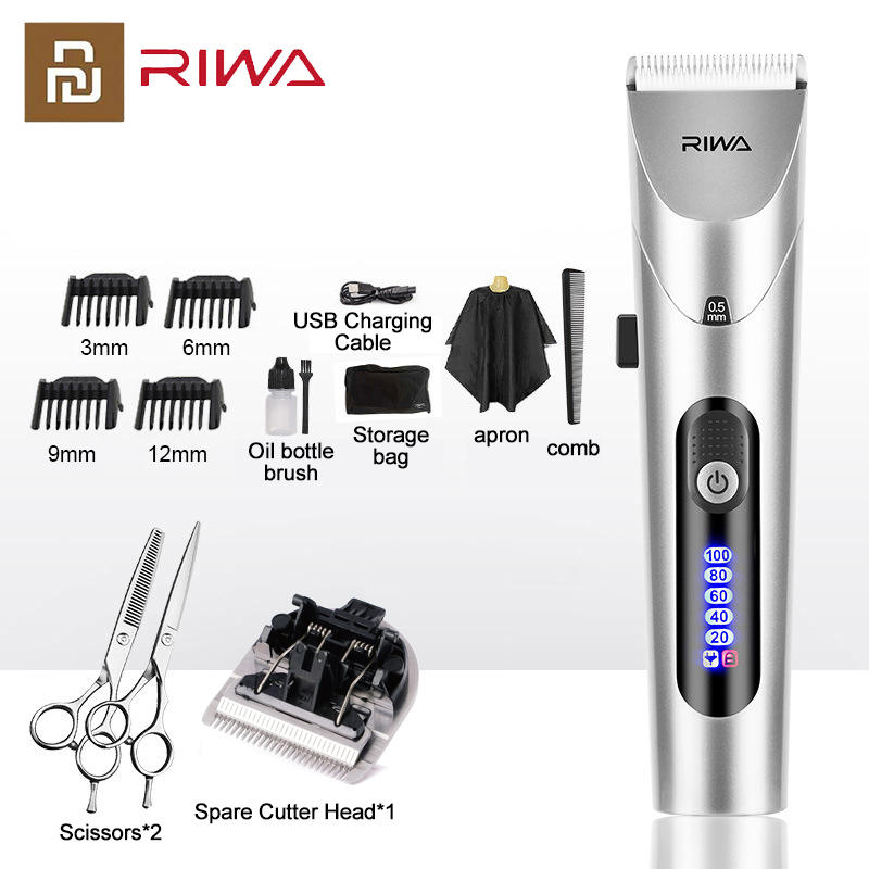 [해외] Youpin RIWA 머리 깎기 LED 스크린이있는 남성용 전문 전기 트리머 빨 수있는